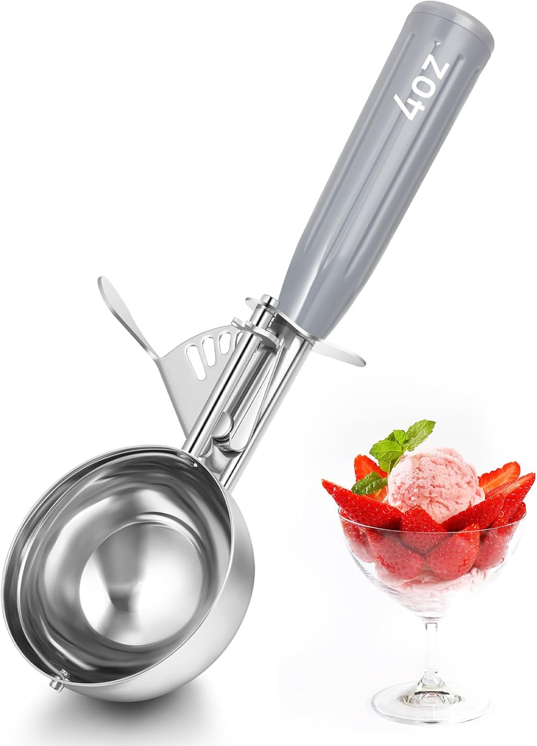 1 Pcs Release Cookie Scoops Ice Cream Scooper with Trigger Release Portion Scoop Stainless Steel for Portion Control, Baking Food, Cookie Dough (8 oz,Ivory)