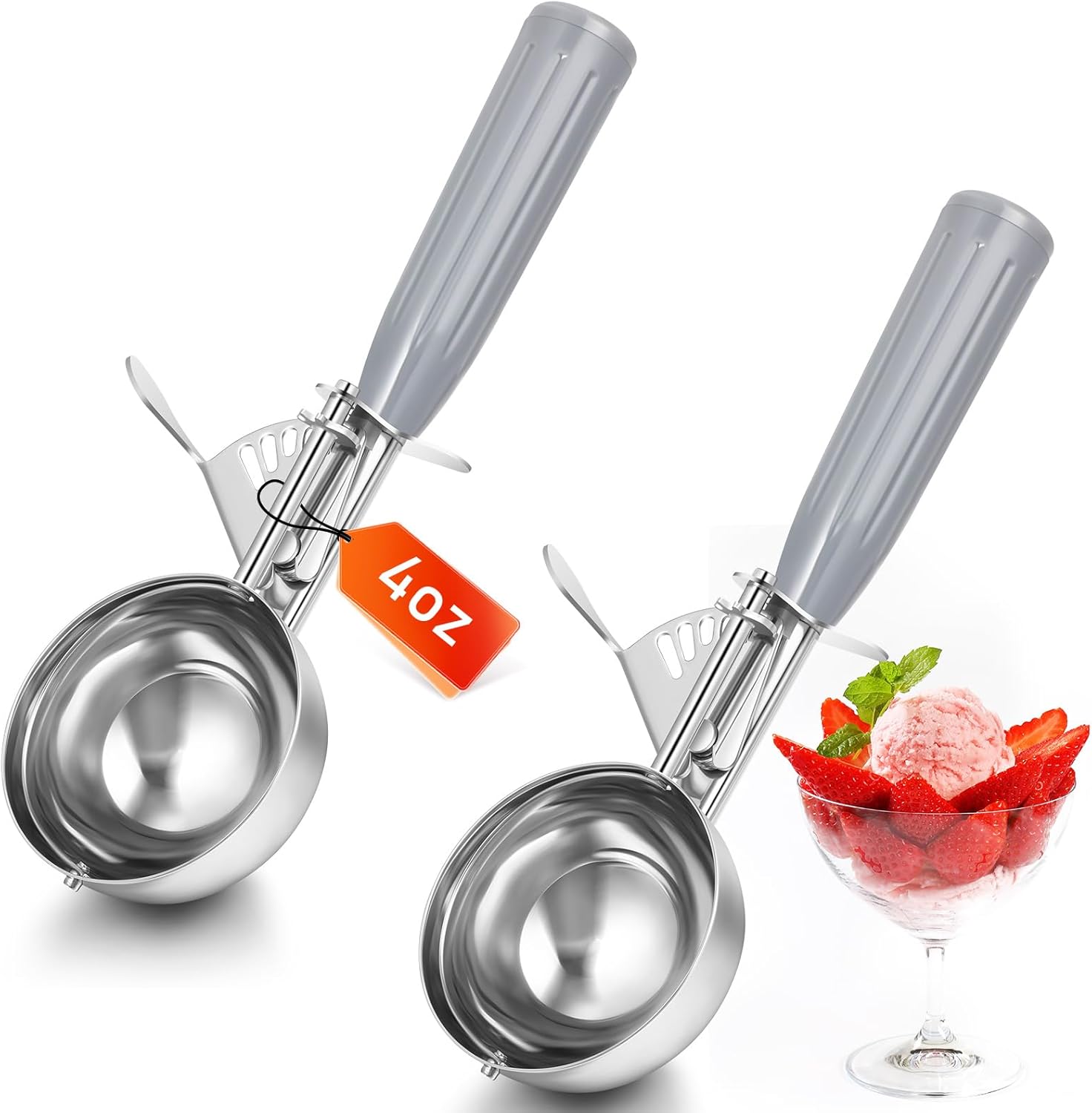 1 Pcs Release Cookie Scoops Ice Cream Scooper with Trigger Release Portion Scoop Stainless Steel for Portion Control, Baking Food, Cookie Dough (8 oz,Ivory)