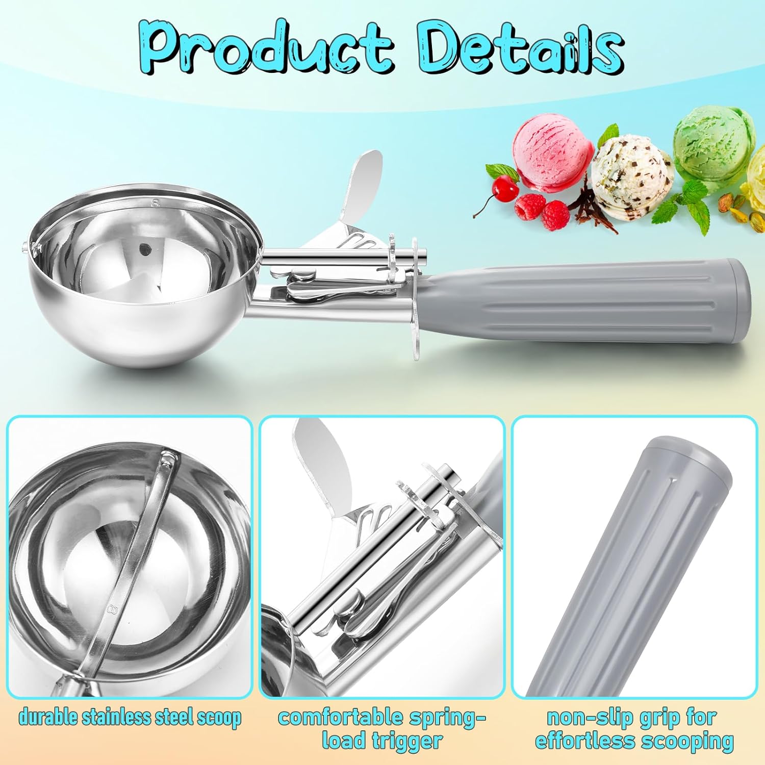 1 Pcs Release Cookie Scoops Ice Cream Scooper with Trigger Release Portion Scoop Stainless Steel for Portion Control, Baking Food, Cookie Dough (8 oz,Ivory)