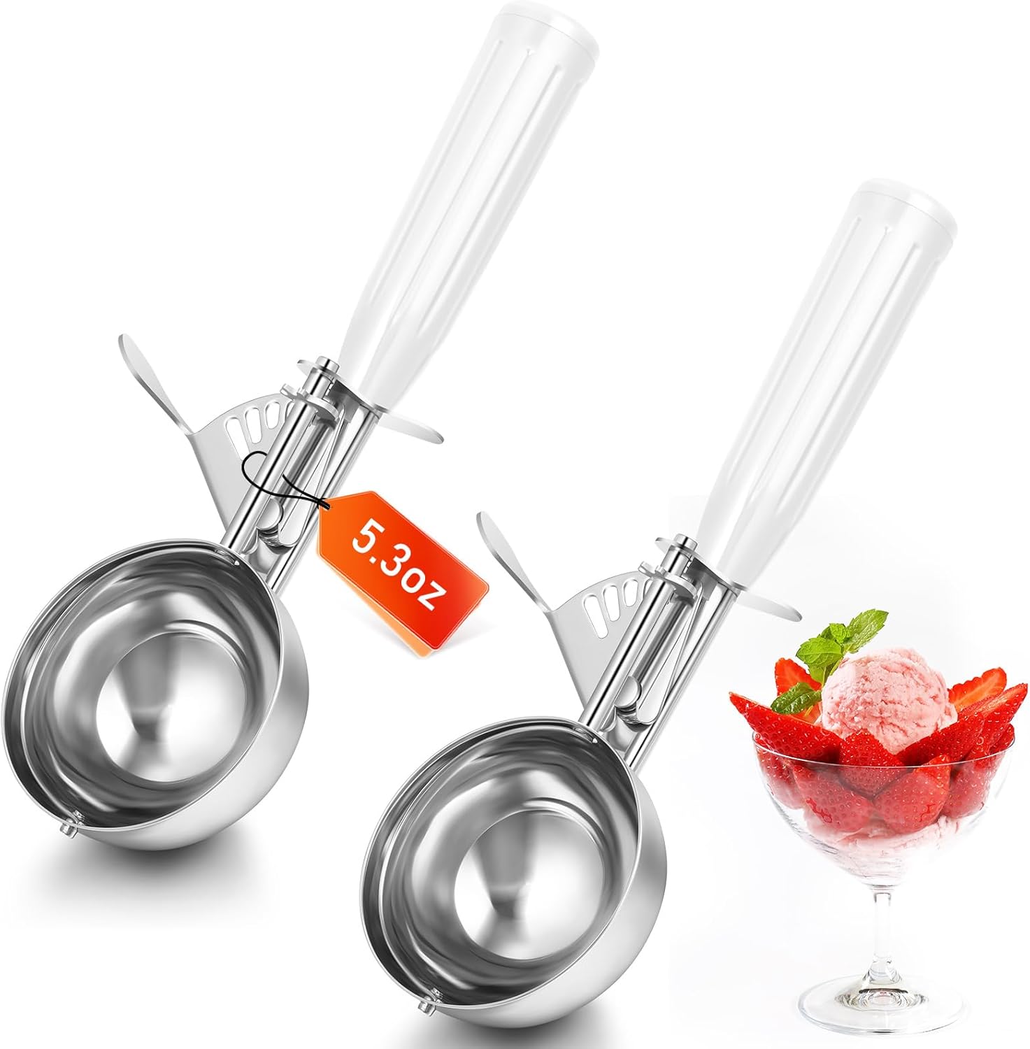 1 Pcs Release Cookie Scoops Ice Cream Scooper with Trigger Release Portion Scoop Stainless Steel for Portion Control, Baking Food, Cookie Dough (8 oz,Ivory)