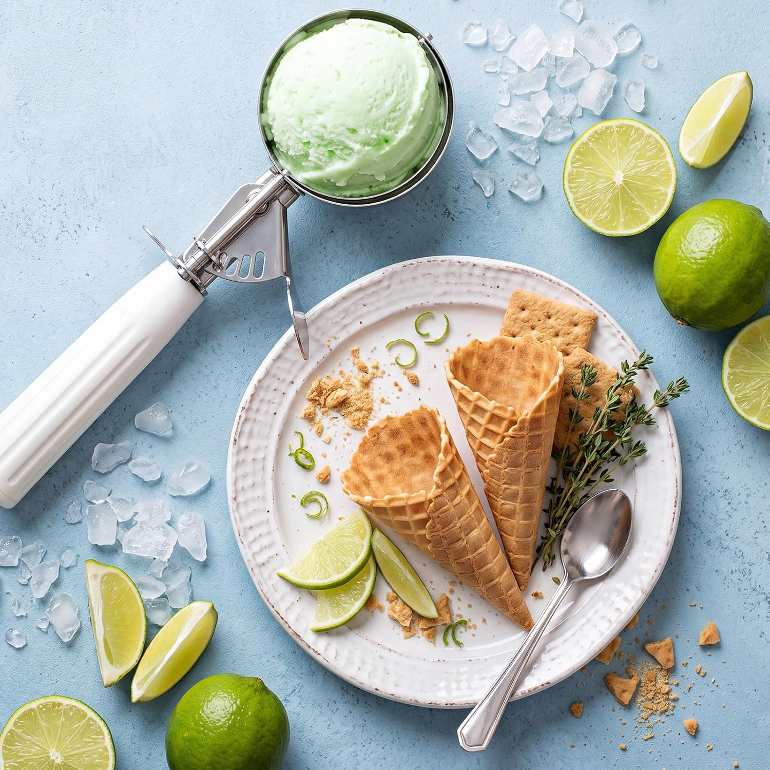 1 Pcs Release Cookie Scoops Ice Cream Scooper with Trigger Release Portion Scoop Stainless Steel for Portion Control, Baking Food, Cookie Dough (8 oz,Ivory)
