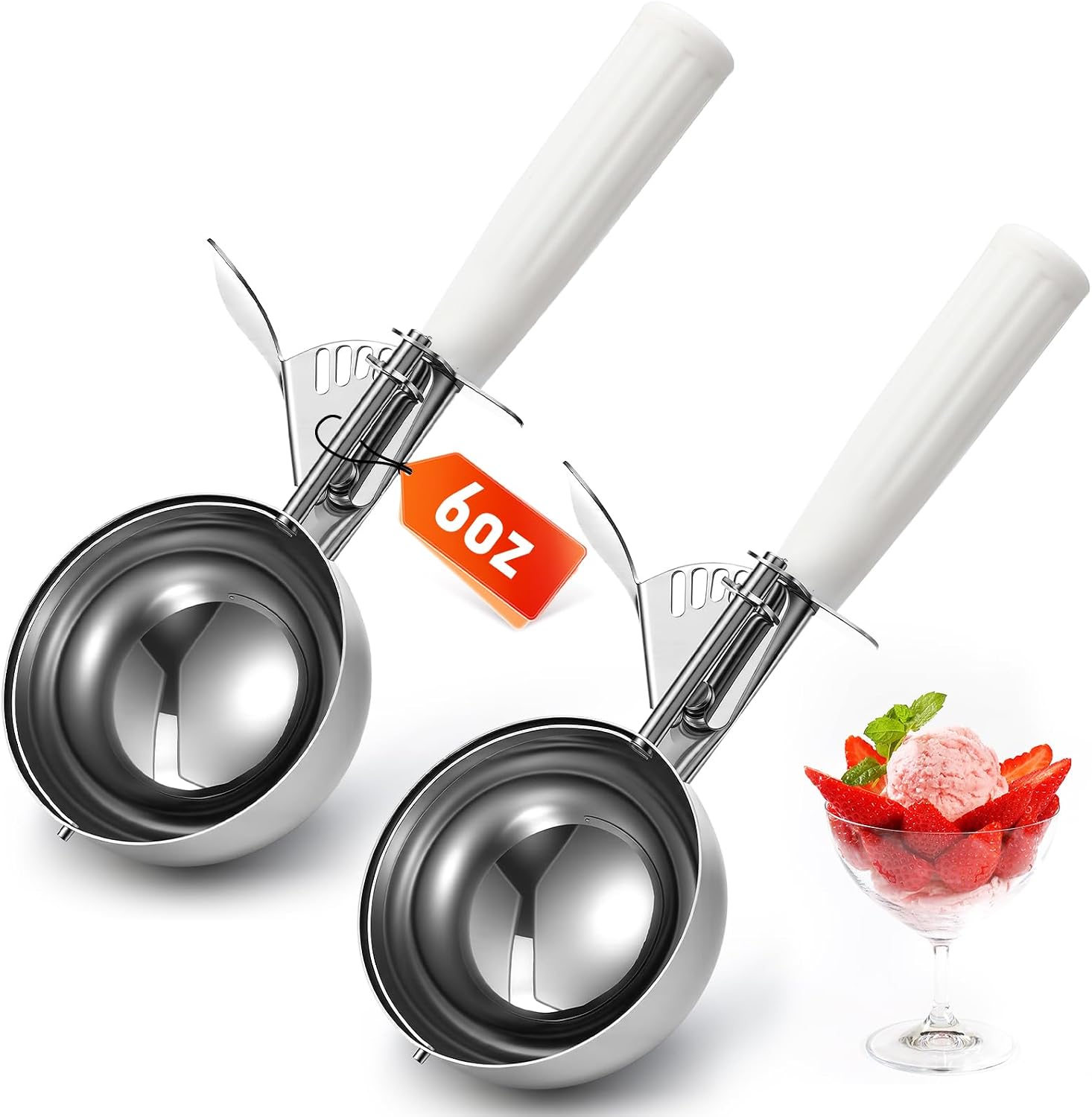 1 Pcs Release Cookie Scoops Ice Cream Scooper with Trigger Release Portion Scoop Stainless Steel for Portion Control, Baking Food, Cookie Dough (8 oz,Ivory)