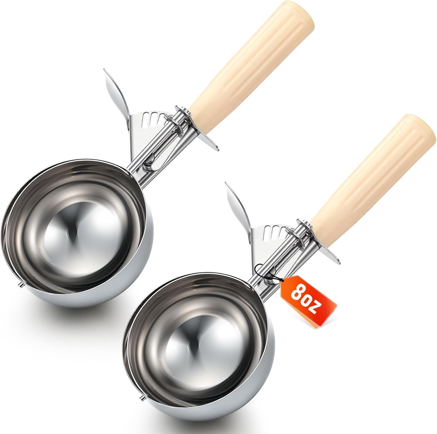 1 Pcs Release Cookie Scoops Ice Cream Scooper with Trigger Release Portion Scoop Stainless Steel for Portion Control, Baking Food, Cookie Dough (8 oz,Ivory)