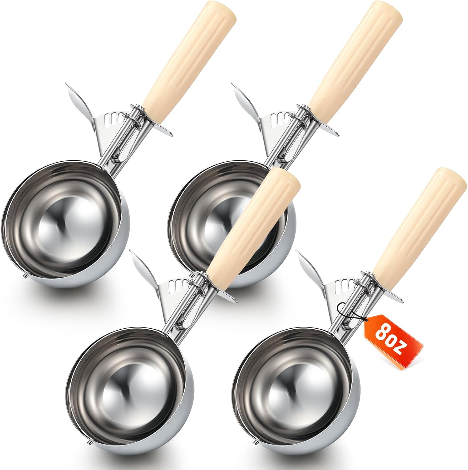 1 Pcs Release Cookie Scoops Ice Cream Scooper with Trigger Release Portion Scoop Stainless Steel for Portion Control, Baking Food, Cookie Dough (8 oz,Ivory)