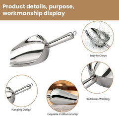 12 Oz 304 Stainless Steel Ice Scoop with Magnetic Hook - Heavy Duty Commercial Ice Shovel for Ice Maker & Freezer, Large Scooper for Bar, Kitchen, Party & Pet Food, Easy to Clean (Silver)