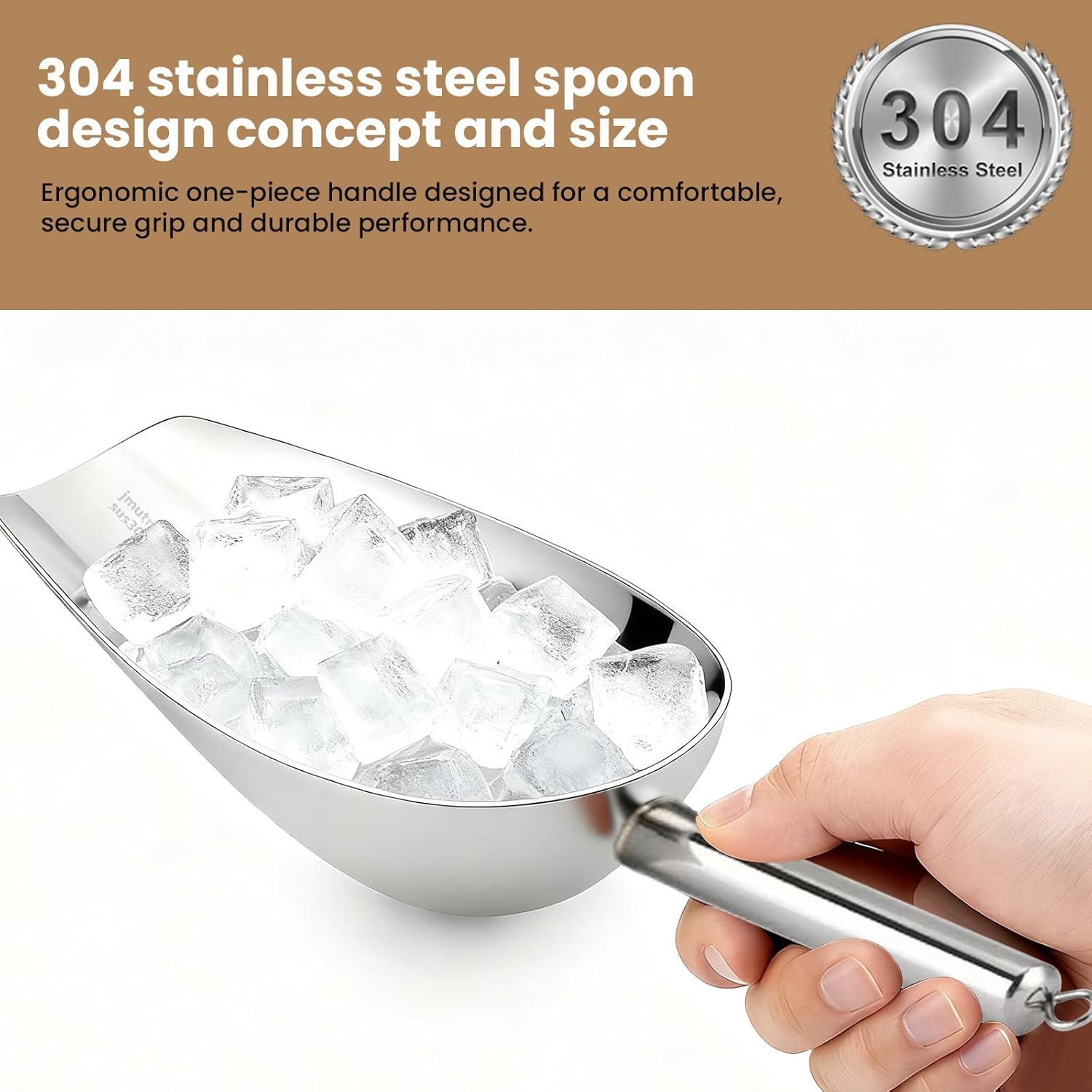 12 Oz 304 Stainless Steel Ice Scoop with Magnetic Hook - Heavy Duty Commercial Ice Shovel for Ice Maker & Freezer, Large Scooper for Bar, Kitchen, Party & Pet Food, Easy to Clean (Silver)