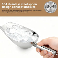 12 Oz 304 Stainless Steel Ice Scoop with Magnetic Hook - Heavy Duty Commercial Ice Shovel for Ice Maker & Freezer, Large Scooper for Bar, Kitchen, Party & Pet Food, Easy to Clean (Silver)