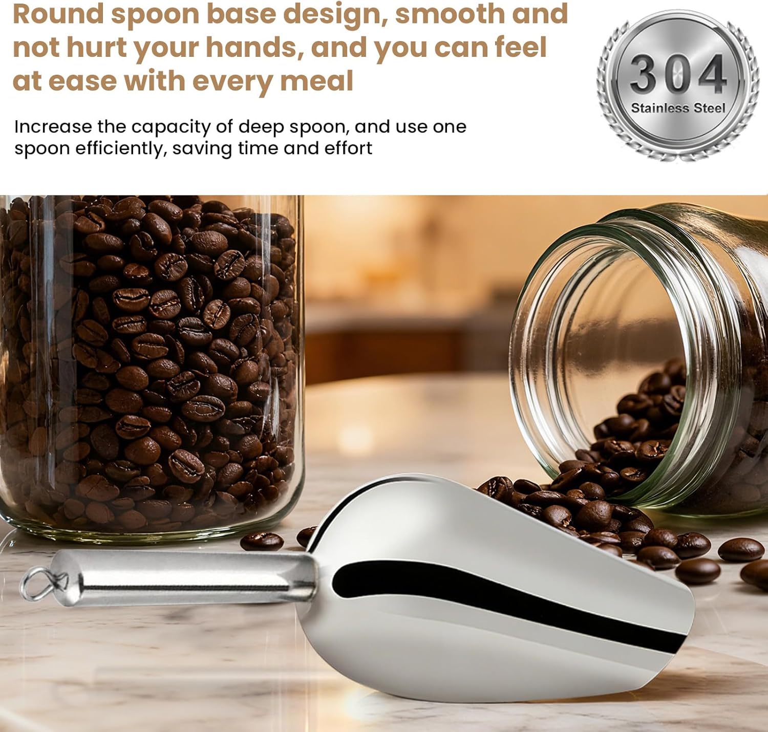 12 Oz 304 Stainless Steel Ice Scoop with Magnetic Hook - Heavy Duty Commercial Ice Shovel for Ice Maker & Freezer, Large Scooper for Bar, Kitchen, Party & Pet Food, Easy to Clean (Silver)