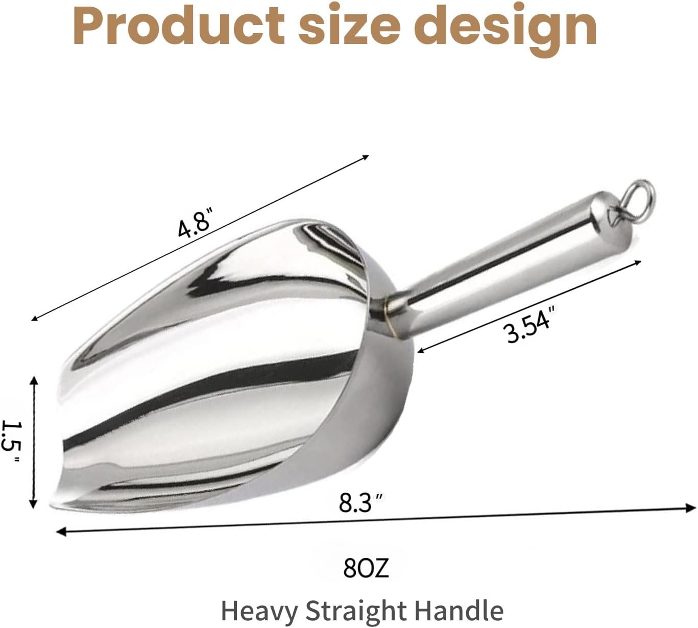 12 Oz 304 Stainless Steel Ice Scoop with Magnetic Hook - Heavy Duty Commercial Ice Shovel for Ice Maker & Freezer, Large Scooper for Bar, Kitchen, Party & Pet Food, Easy to Clean (Silver)