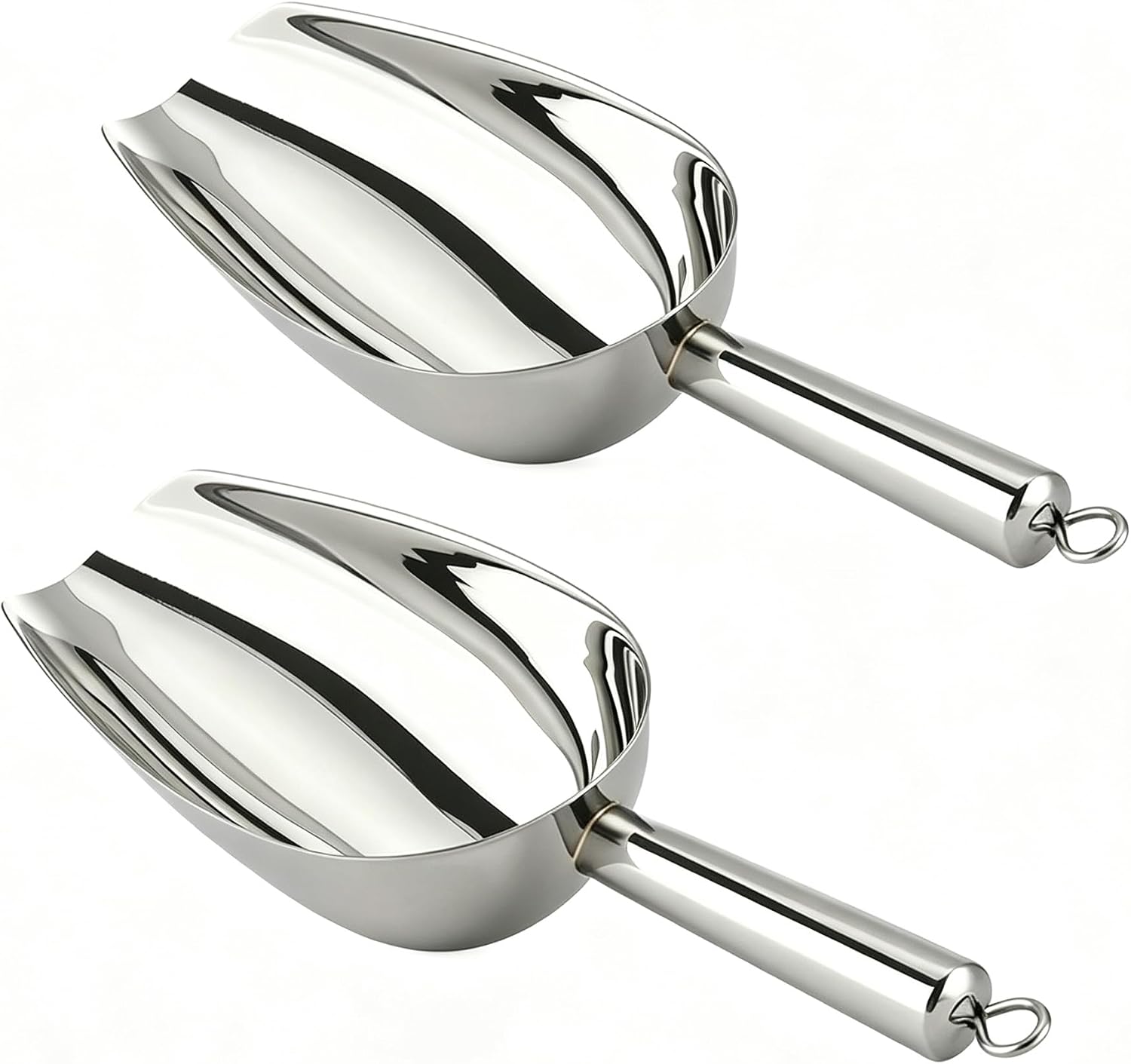 12 Oz 304 Stainless Steel Ice Scoop with Magnetic Hook - Heavy Duty Commercial Ice Shovel for Ice Maker & Freezer, Large Scooper for Bar, Kitchen, Party & Pet Food, Easy to Clean (Silver)