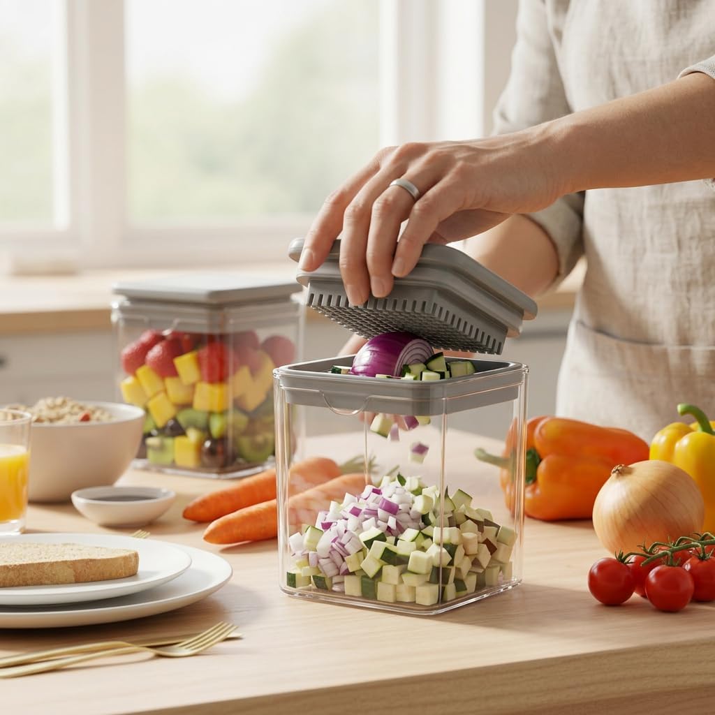 13-in-1 Vegetable Chopper with Container – Manual Veggie & Onion Food Chopper, Multifunction Vegetable Dicer for Fast Meal Prep, Kitchen Chopper with Stainless Steel Blades