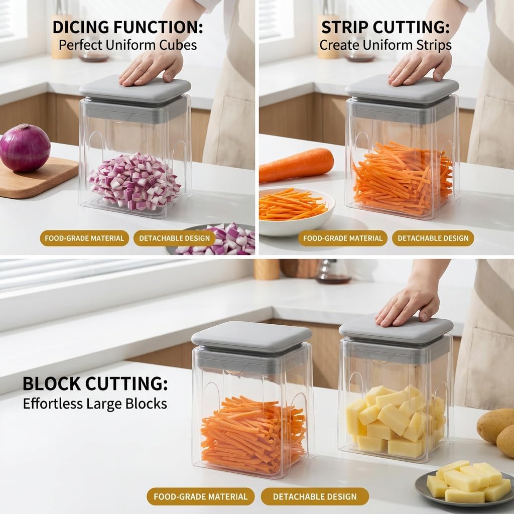 13-in-1 Vegetable Chopper with Container – Manual Veggie & Onion Food Chopper, Multifunction Vegetable Dicer for Fast Meal Prep, Kitchen Chopper with Stainless Steel Blades