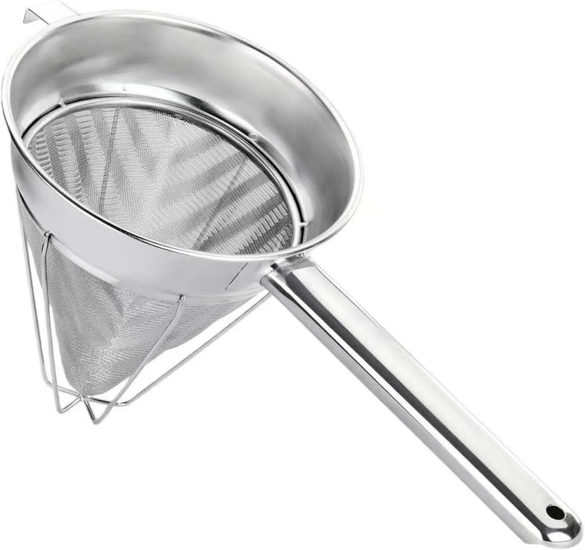 10-Inch Stainless Steel Fine Mesh Chinois Strainer | Large Strainer Reinforced Bouillon Strainer for Sauces, Soups, Purees, Pastes, Jelly, Custard, Curds and etc.
