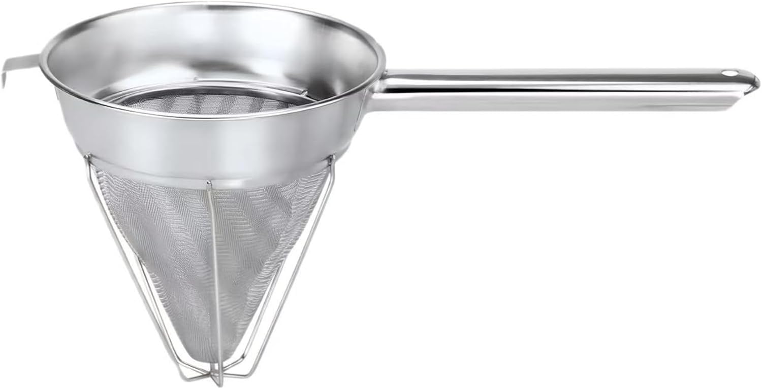 10-Inch Stainless Steel Fine Mesh Chinois Strainer | Large Strainer Reinforced Bouillon Strainer for Sauces, Soups, Purees, Pastes, Jelly, Custard, Curds and etc.