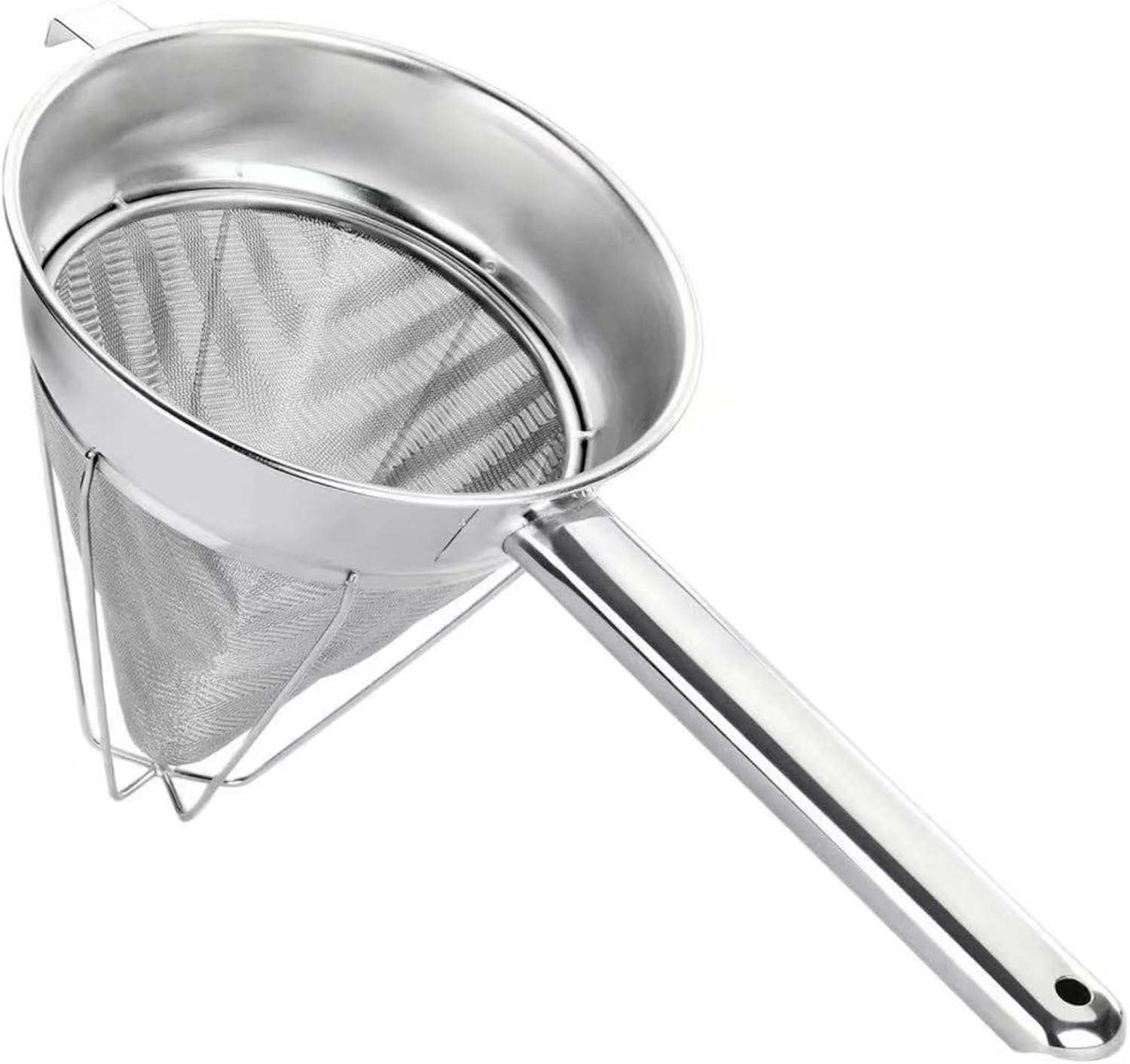 10-Inch Stainless Steel Fine Mesh Chinois Strainer | Large Strainer Reinforced Bouillon Strainer for Sauces, Soups, Purees, Pastes, Jelly, Custard, Curds and etc.