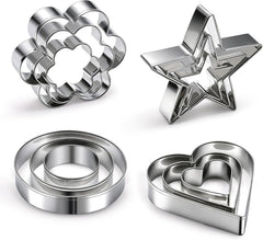 12 Pcs Professional Stainless Steel Cookie Cutters Set - Heart, Flower, Round, Star Shapes Metal Biscuit Cutter, Essential Baking Tools for Dough Preparation