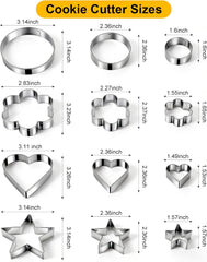 12 Pcs Professional Stainless Steel Cookie Cutters Set - Heart, Flower, Round, Star Shapes Metal Biscuit Cutter, Essential Baking Tools for Dough Preparation