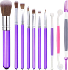 10 Pcs Food Safe Paint Brushes Fondant Tools for Cake Baking Chocolate Sugar Cookie Decoration Cake Brushes for Luster Dust Pastry Decorating Supplies with Fondant and Gum Paste Tool(Purple)