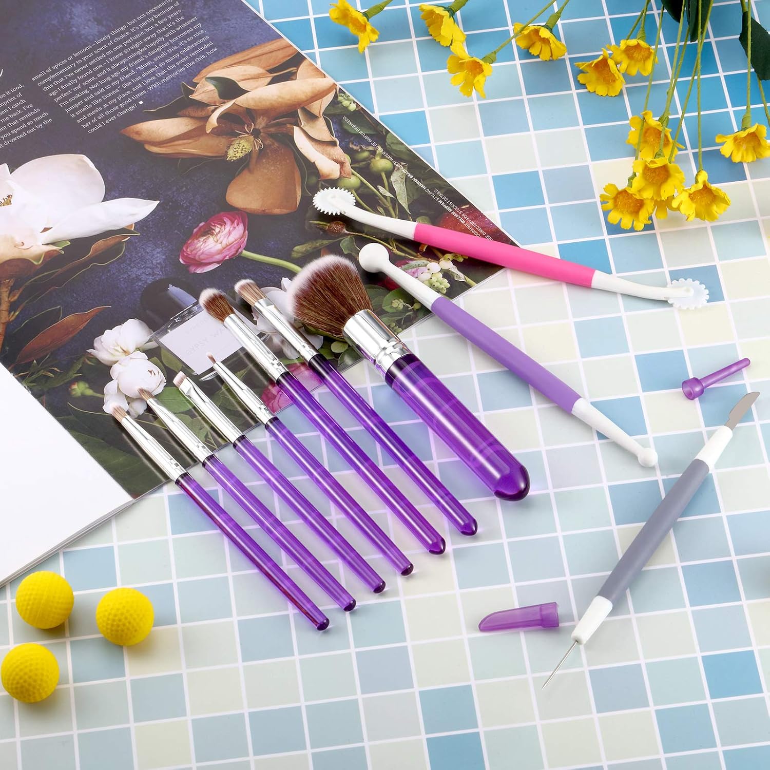 10 Pcs Food Safe Paint Brushes Fondant Tools for Cake Baking Chocolate Sugar Cookie Decoration Cake Brushes for Luster Dust Pastry Decorating Supplies with Fondant and Gum Paste Tool(Purple)