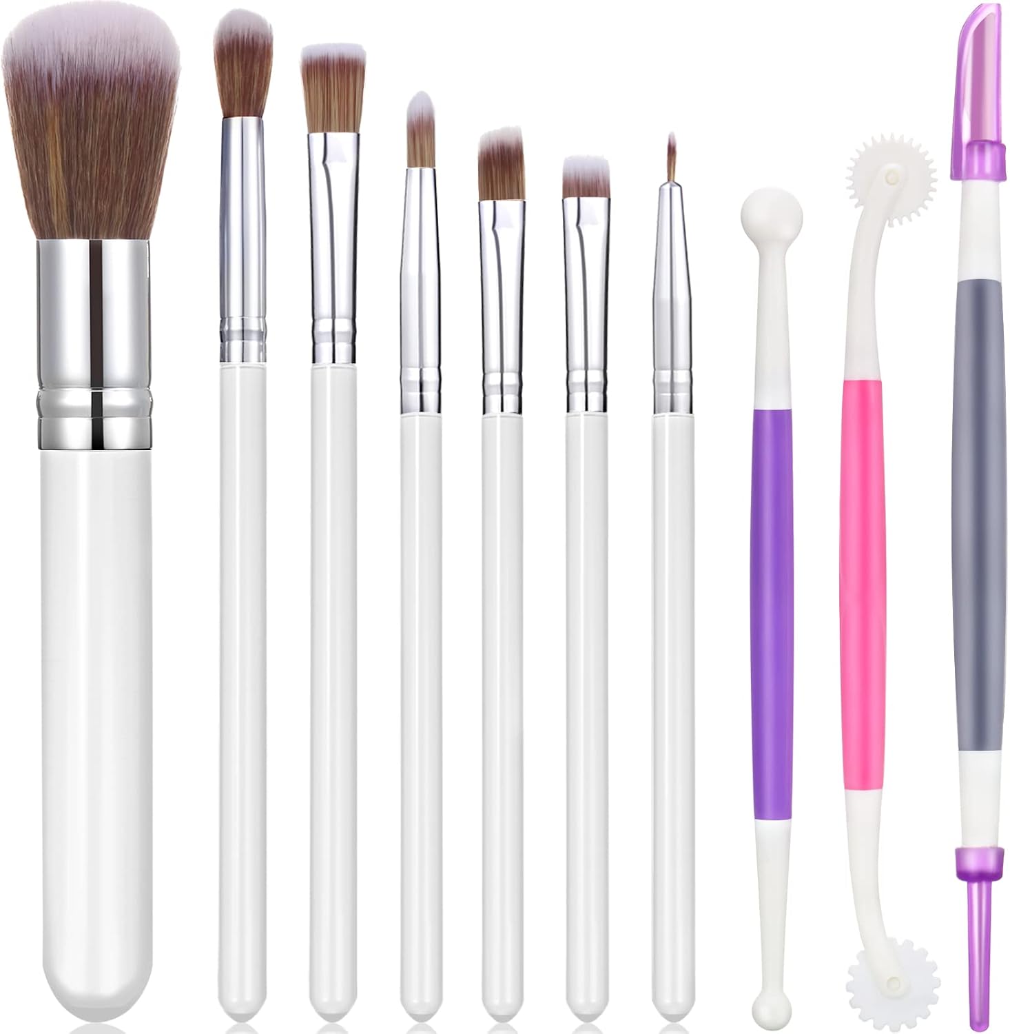 10 Pcs Food Safe Paint Brushes Fondant Tools for Cake Baking Chocolate Sugar Cookie Decoration Cake Brushes for Luster Dust Pastry Decorating Supplies with Fondant and Gum Paste Tool(Purple)