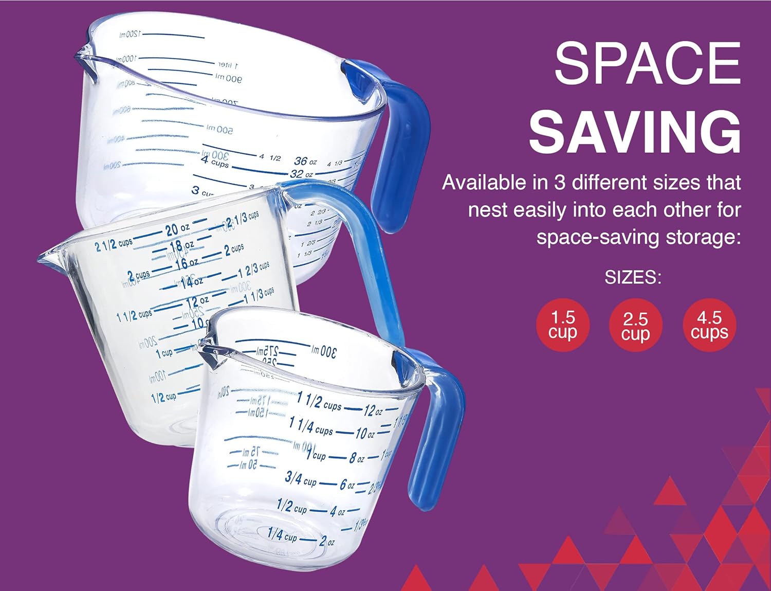 03212 4-1/2 Cup Cool Grip Measure Cup, 36-Ounce Capacity, Plastic with Blue Handle and Graduates