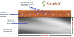 10-inch Long Bench/Dough Scraper, Stainless Steel Blade, Commercial Kitchen Tool with Wooden Handle (10-inch long)
