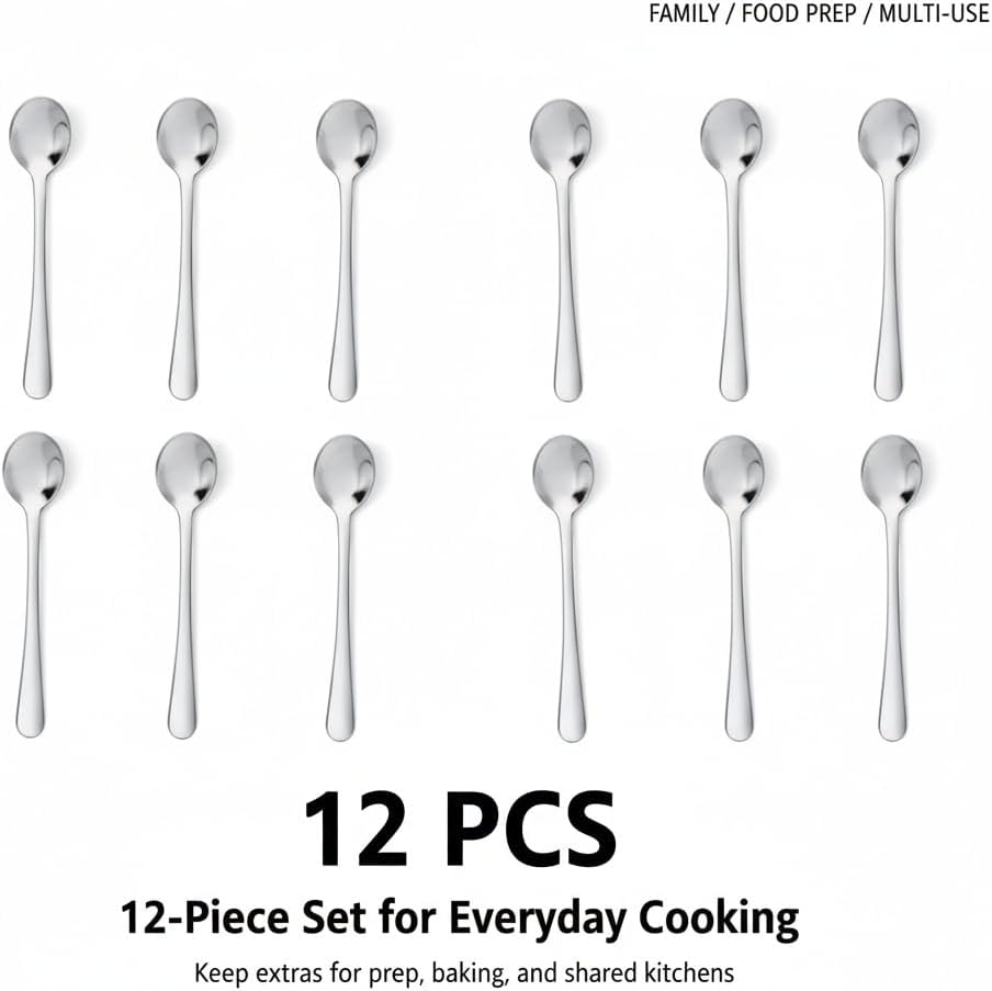 12 Pcs Mini Stainless Steel Spice Spoons, 3.5 Inch, Silver | Tiny Condiment Scoops for Salt, Sugar, Spices, Coffee, Honey, Tea & Seasoning Jars