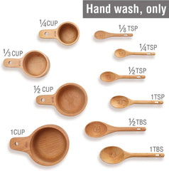 10 Piece Measuring Cups and Measuring Spoons Set, Handcrafted Wood Measuring Cups with Tablespoon Teaspoon Measuring spoons for Dry Ingredients, Natural Wooden Measuring Set for Cooking Baking