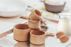 10 Piece Measuring Cups and Measuring Spoons Set, Handcrafted Wood Measuring Cups with Tablespoon Teaspoon Measuring spoons for Dry Ingredients, Natural Wooden Measuring Set for Cooking Baking