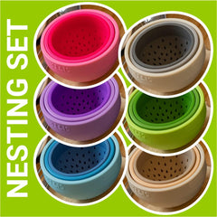 (PINK) Nesting Can Strainer Mini Colander Set - Space Saving Small Colanders and Strainers - Multi Use Kitchen Gadget - Silicone Can Strainer
