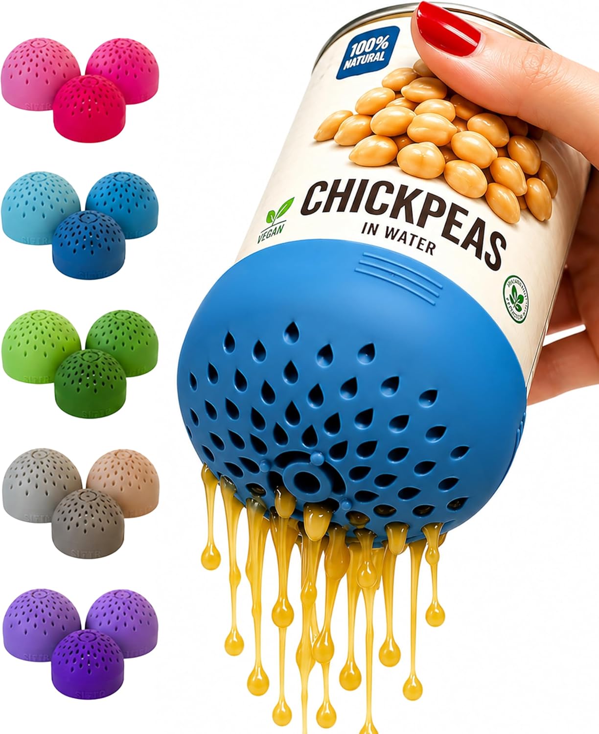 (PINK) Nesting Can Strainer Mini Colander Set - Space Saving Small Colanders and Strainers - Multi Use Kitchen Gadget - Silicone Can Strainer