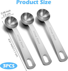 1/2 Teaspoon Measuring Spoons, 3Pcs Stainless Steel Short Design Kitchen Tools for Precise Cooking Baking Spices Measurement, 2.5ml