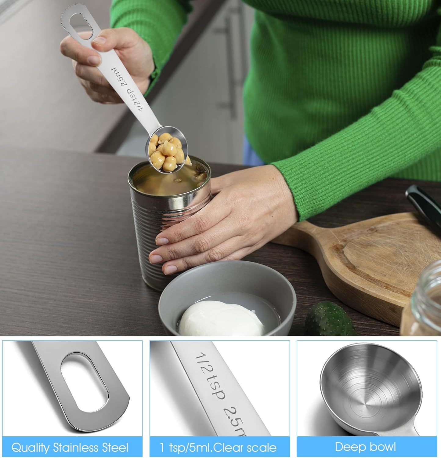 1/2 Teaspoon Measuring Spoons, 3Pcs Stainless Steel Short Design Kitchen Tools for Precise Cooking Baking Spices Measurement, 2.5ml