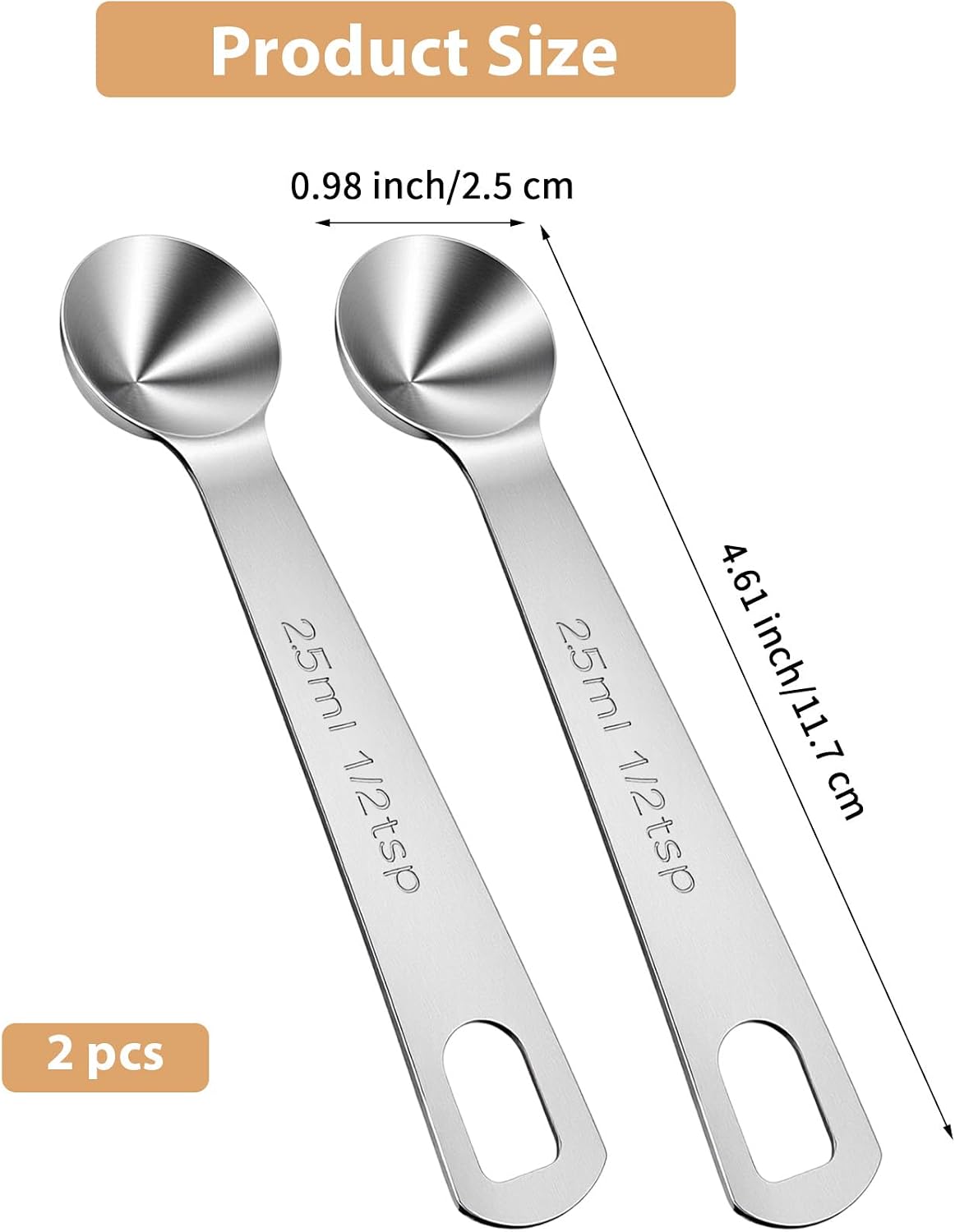 1/2 Teaspoon Measuring Spoons, 3Pcs Stainless Steel Short Design Kitchen Tools for Precise Cooking Baking Spices Measurement, 2.5ml