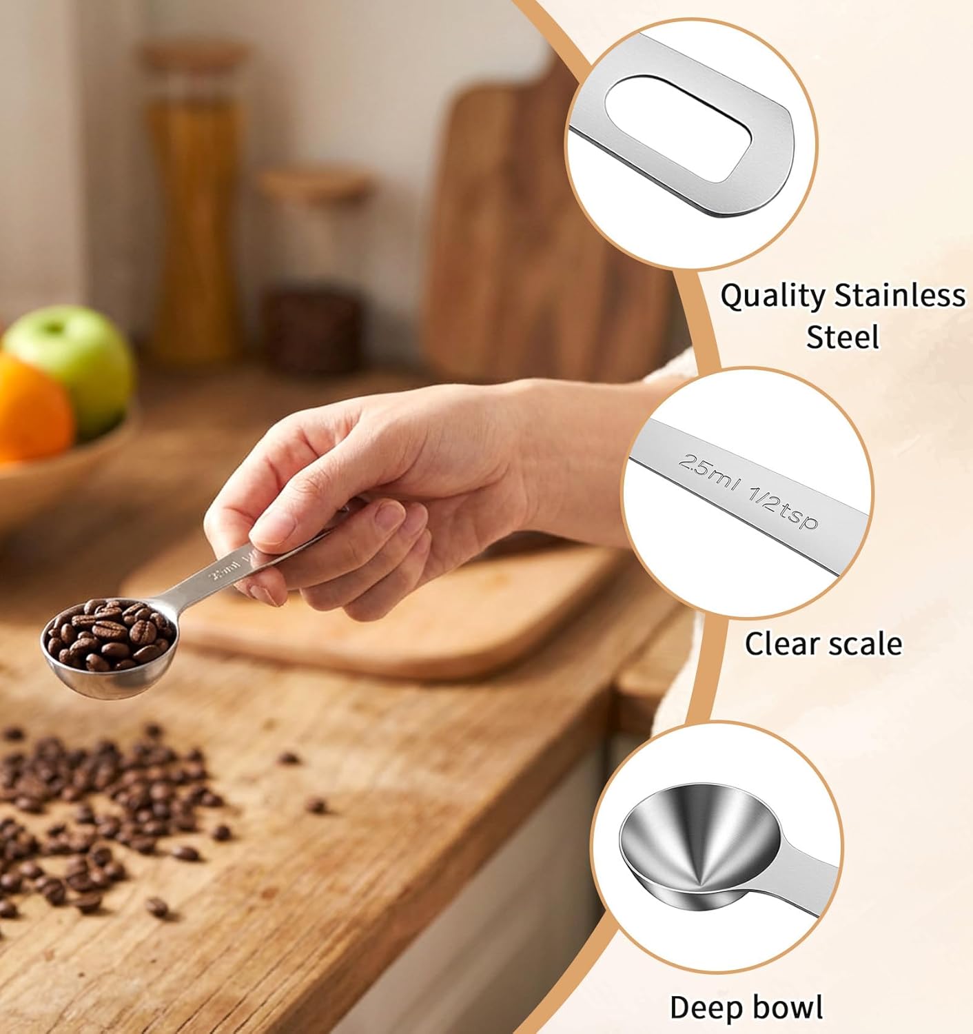 1/2 Teaspoon Measuring Spoons, 3Pcs Stainless Steel Short Design Kitchen Tools for Precise Cooking Baking Spices Measurement, 2.5ml