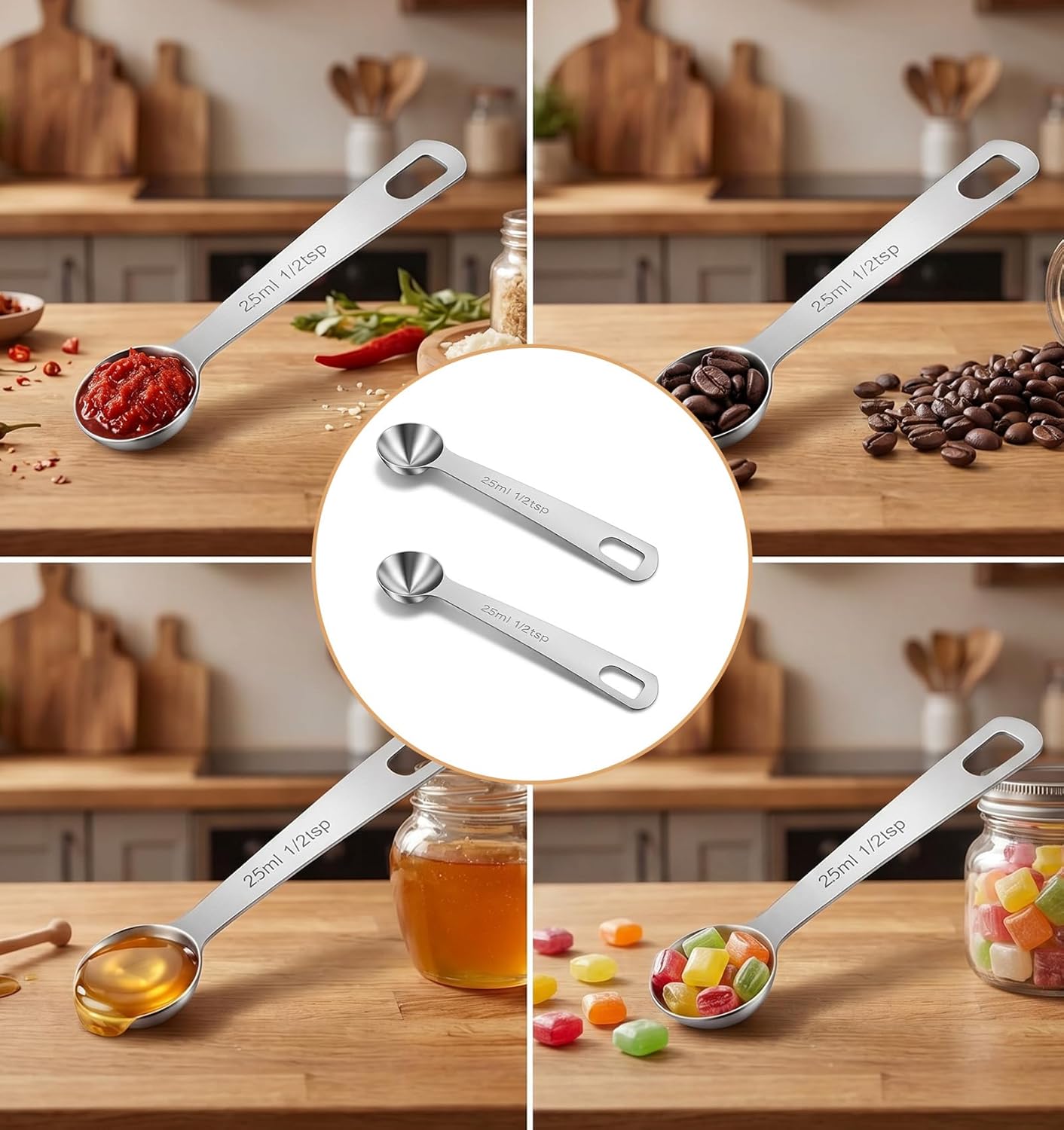 1/2 Teaspoon Measuring Spoons, 3Pcs Stainless Steel Short Design Kitchen Tools for Precise Cooking Baking Spices Measurement, 2.5ml