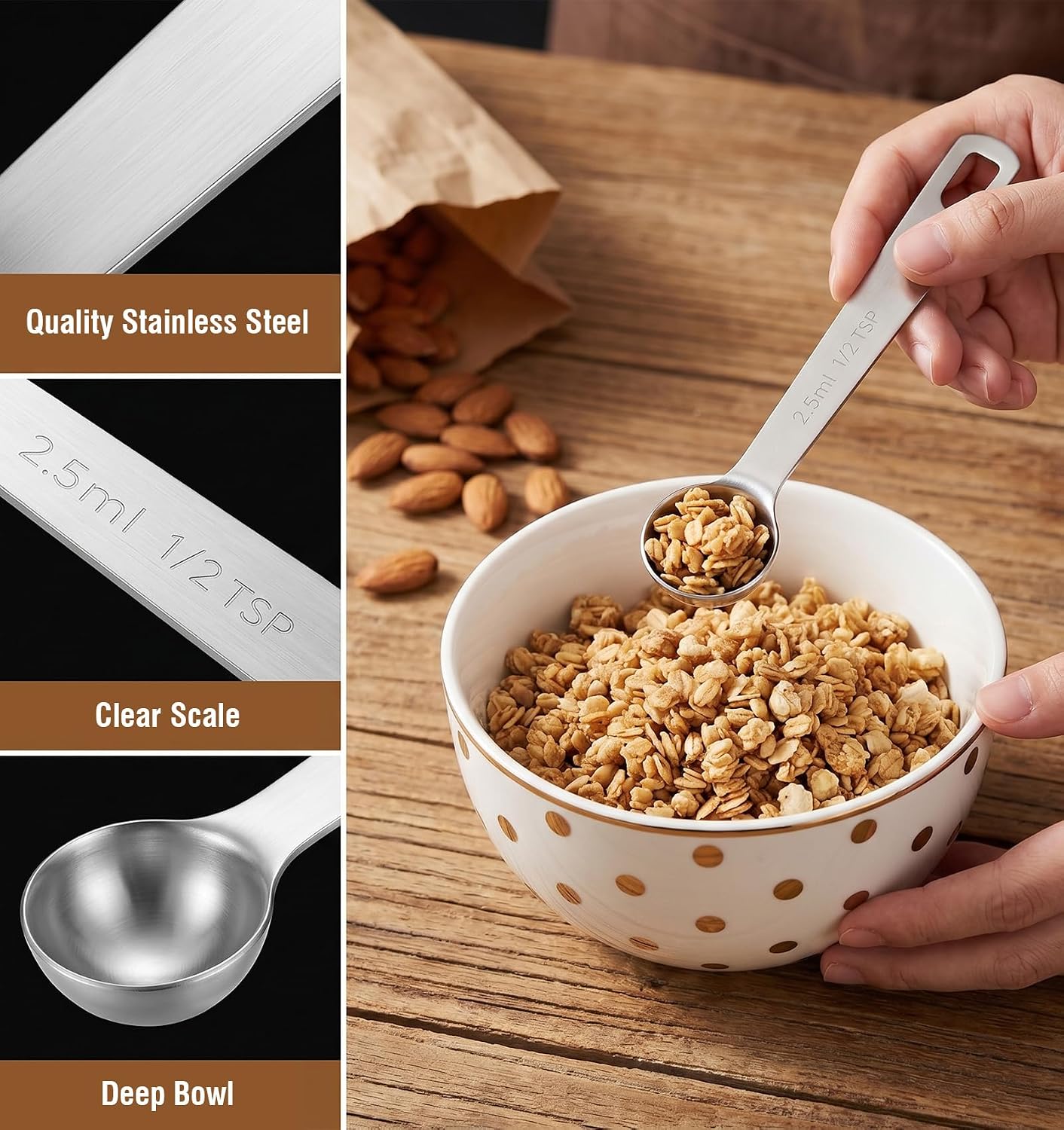 1/2 Teaspoon Measuring Spoons, 3Pcs Stainless Steel Short Design Kitchen Tools for Precise Cooking Baking Spices Measurement, 2.5ml