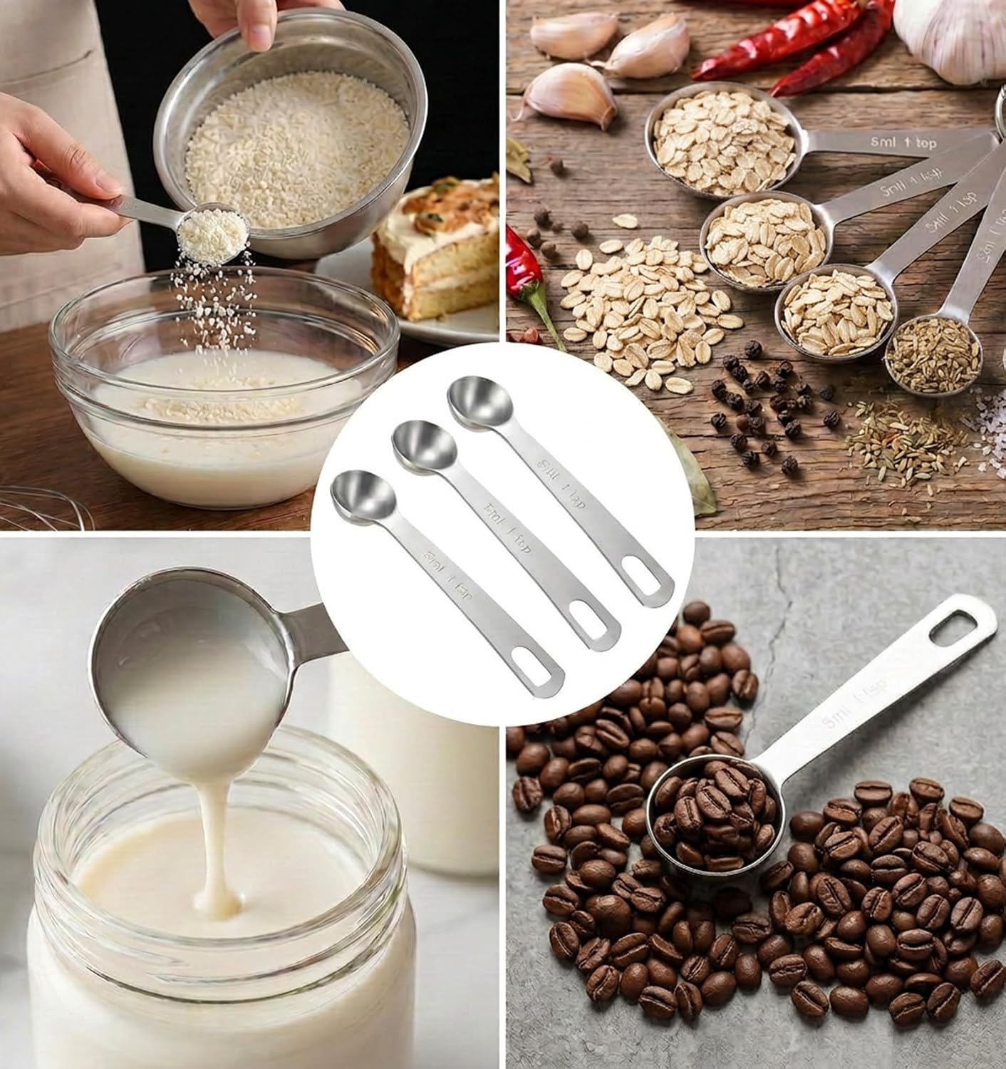 1/2 Teaspoon Measuring Spoons, 3Pcs Stainless Steel Short Design Kitchen Tools for Precise Cooking Baking Spices Measurement, 2.5ml