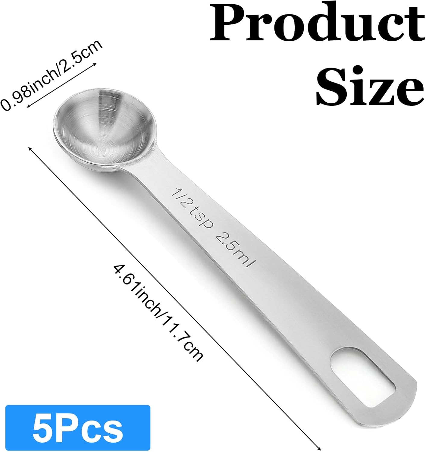 1/2 Teaspoon Measuring Spoons, 3Pcs Stainless Steel Short Design Kitchen Tools for Precise Cooking Baking Spices Measurement, 2.5ml