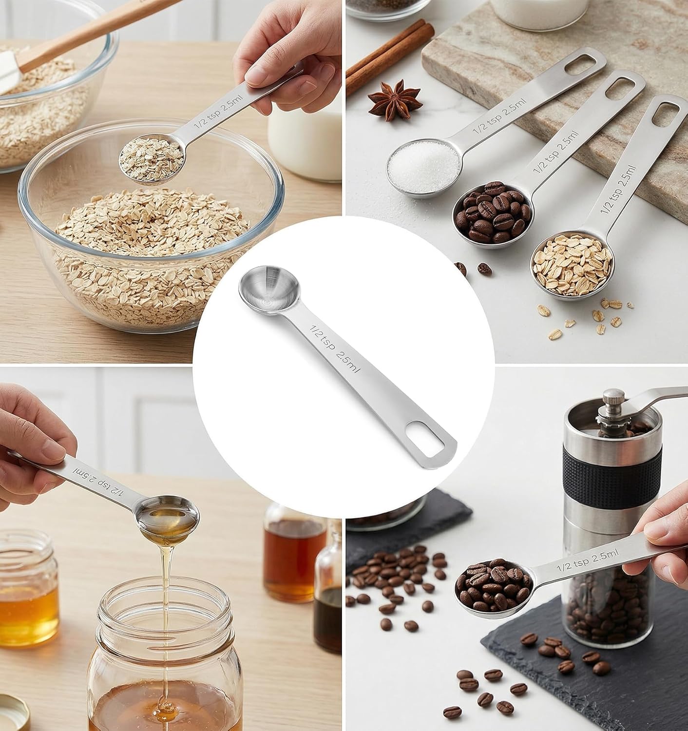 1/2 Teaspoon Measuring Spoons, 3Pcs Stainless Steel Short Design Kitchen Tools for Precise Cooking Baking Spices Measurement, 2.5ml
