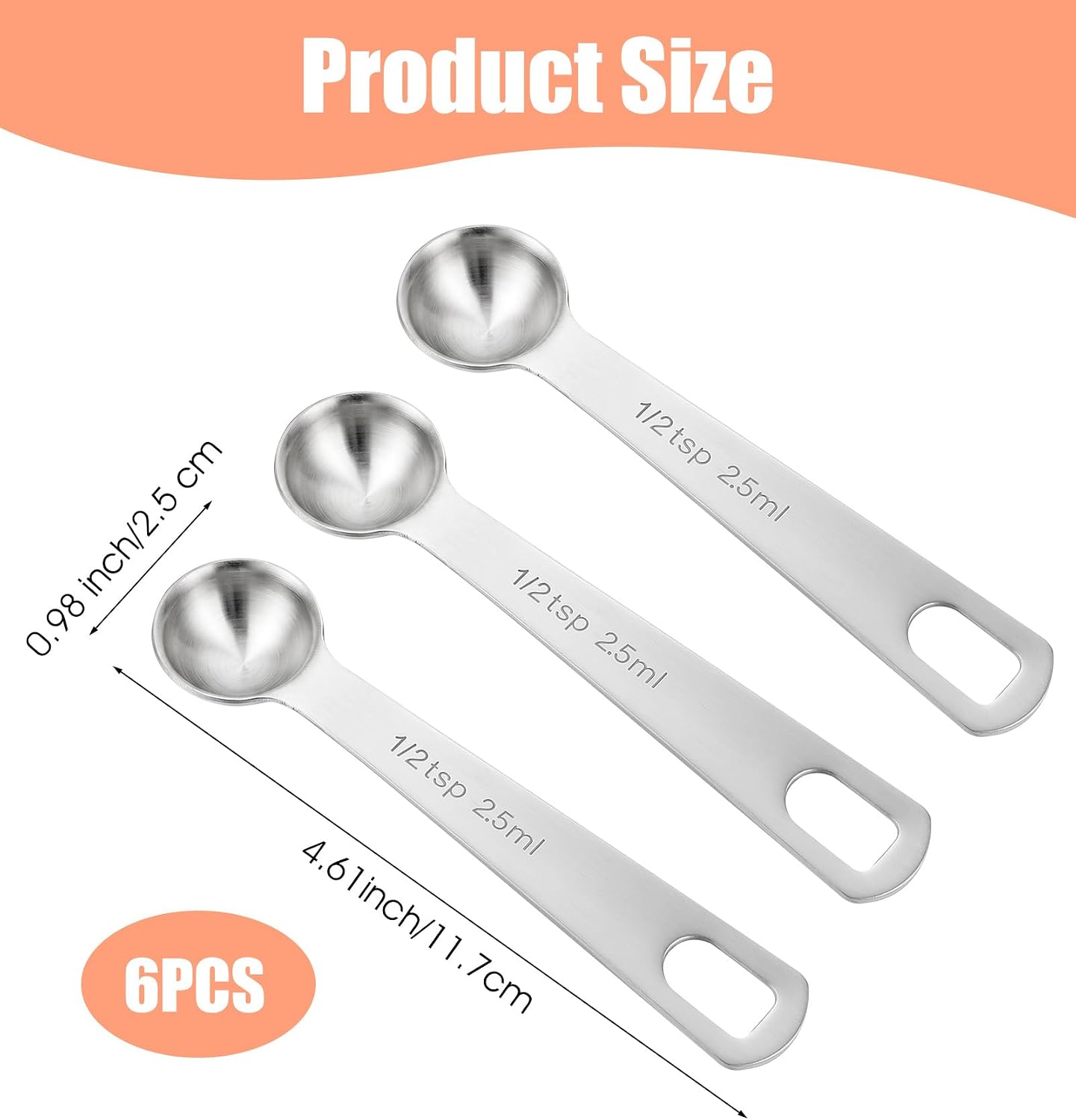 1/2 Teaspoon Measuring Spoons, 3Pcs Stainless Steel Short Design Kitchen Tools for Precise Cooking Baking Spices Measurement, 2.5ml