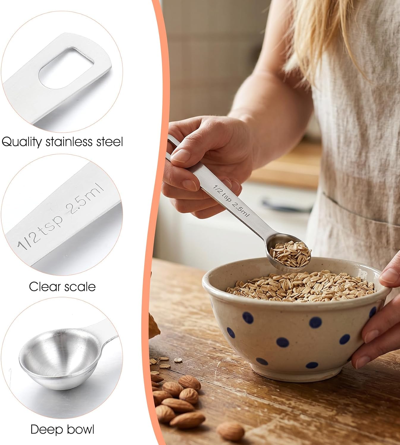 1/2 Teaspoon Measuring Spoons, 3Pcs Stainless Steel Short Design Kitchen Tools for Precise Cooking Baking Spices Measurement, 2.5ml