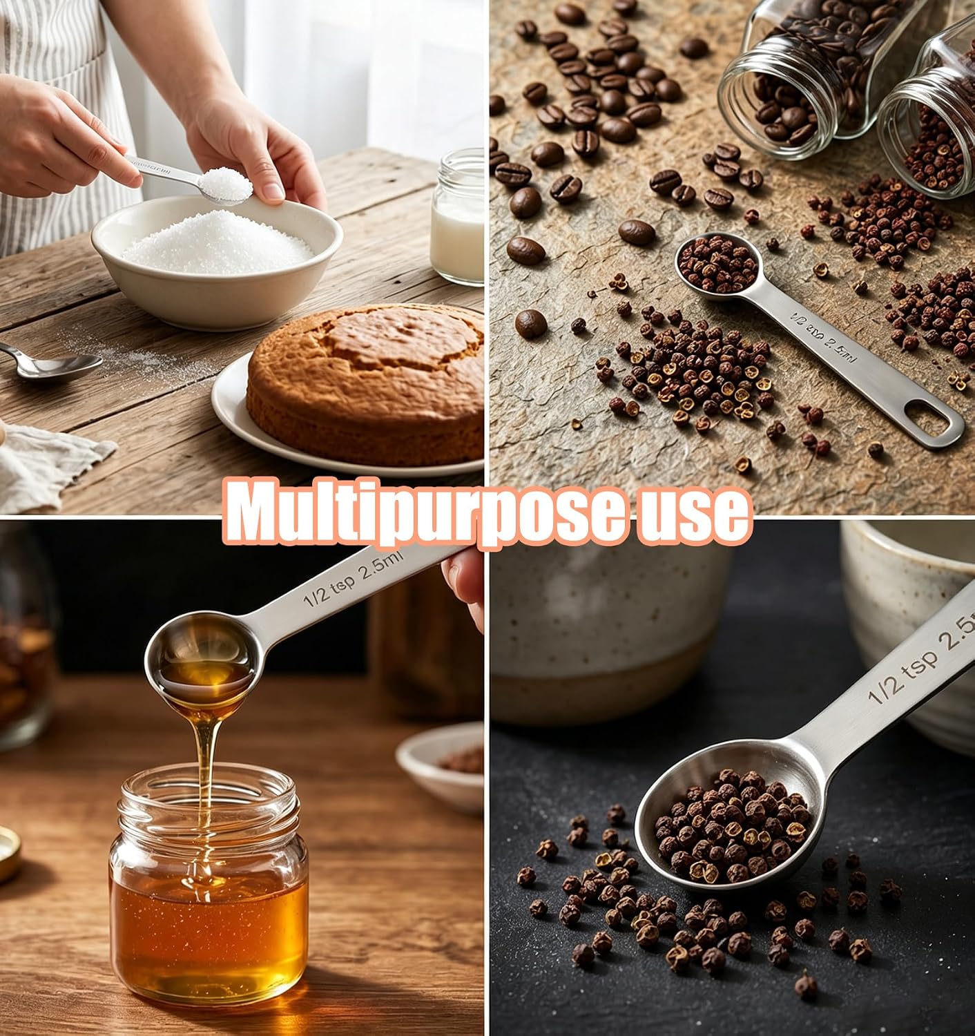 1/2 Teaspoon Measuring Spoons, 3Pcs Stainless Steel Short Design Kitchen Tools for Precise Cooking Baking Spices Measurement, 2.5ml