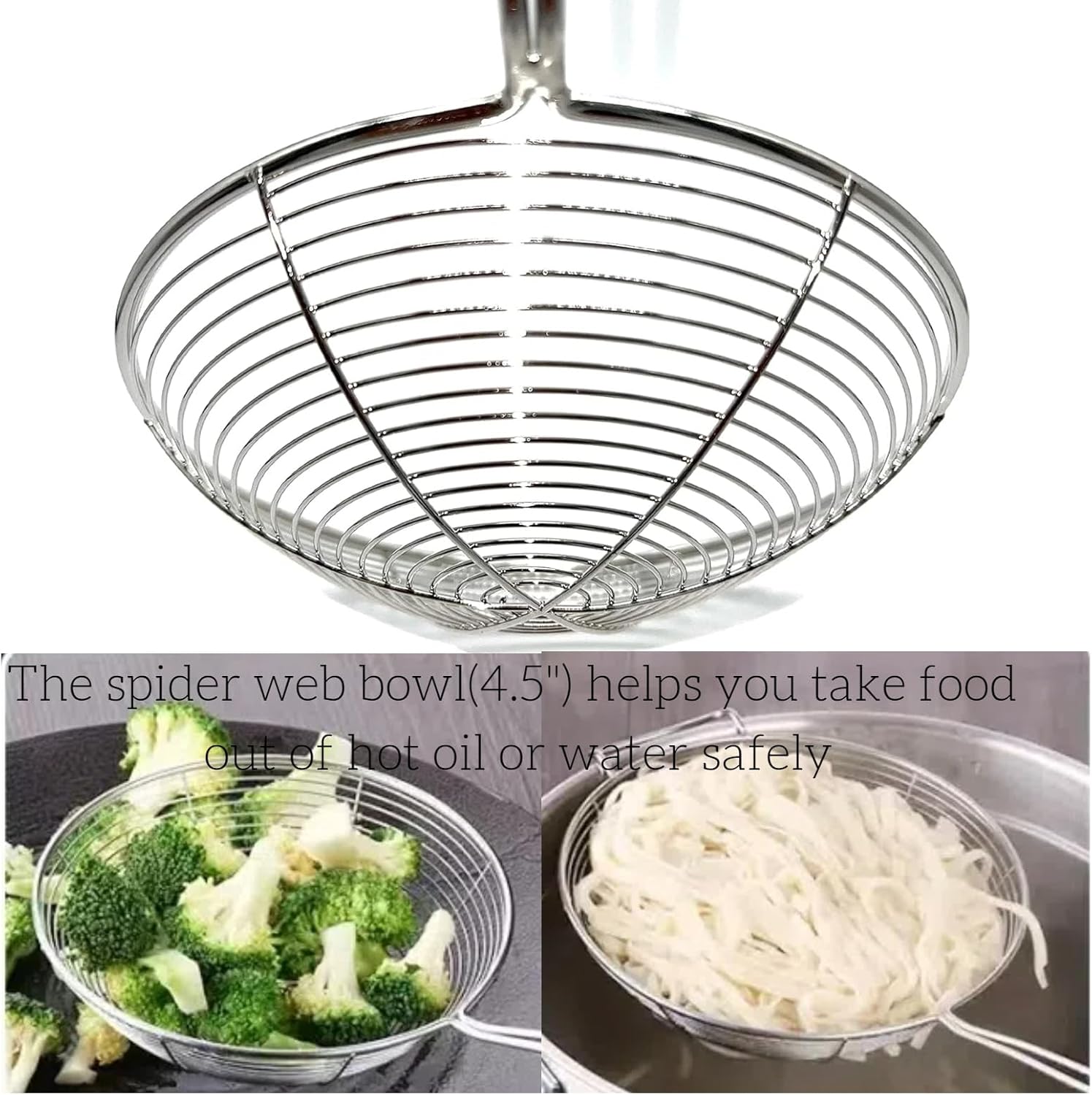 13.7-inch Spider Strainer Skimmer Stainless Steel Pasta Strainer Spoon for Cooking and Frying, Wire Skimmer Ladle Kitchen Utensils Fryer Scoop Spoon.