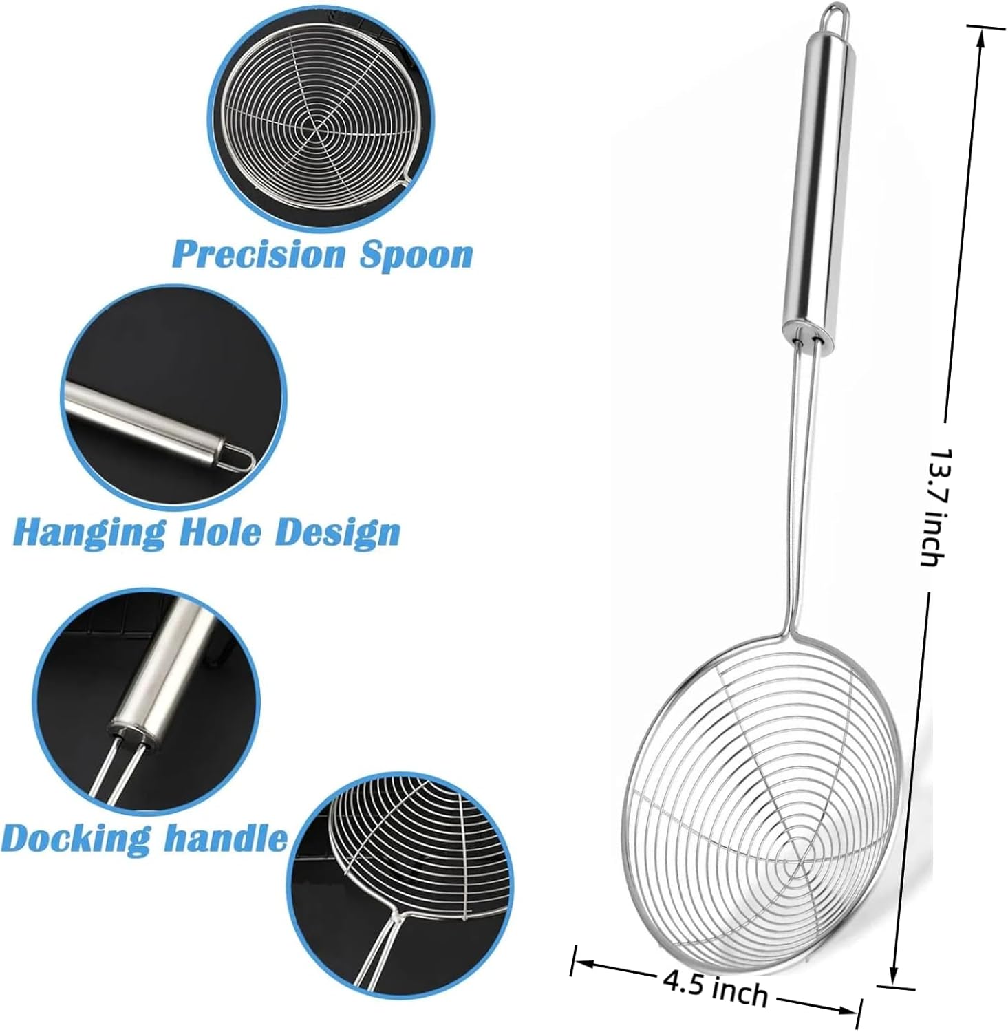 13.7-inch Spider Strainer Skimmer Stainless Steel Pasta Strainer Spoon for Cooking and Frying, Wire Skimmer Ladle Kitchen Utensils Fryer Scoop Spoon.