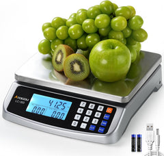 110lb Food Scale, Commercial Kitchen Scale with Price Computing | Plug-in Usable, 0.05oz/1g Increment, 304 Stainless Steel, for Cooking, Vegetables, Farm, Industry, Counting. LC300 Silver
