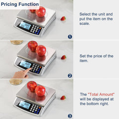 110lb Food Scale, Commercial Kitchen Scale with Price Computing | Plug-in Usable, 0.05oz/1g Increment, 304 Stainless Steel, for Cooking, Vegetables, Farm, Industry, Counting. LC300 Silver