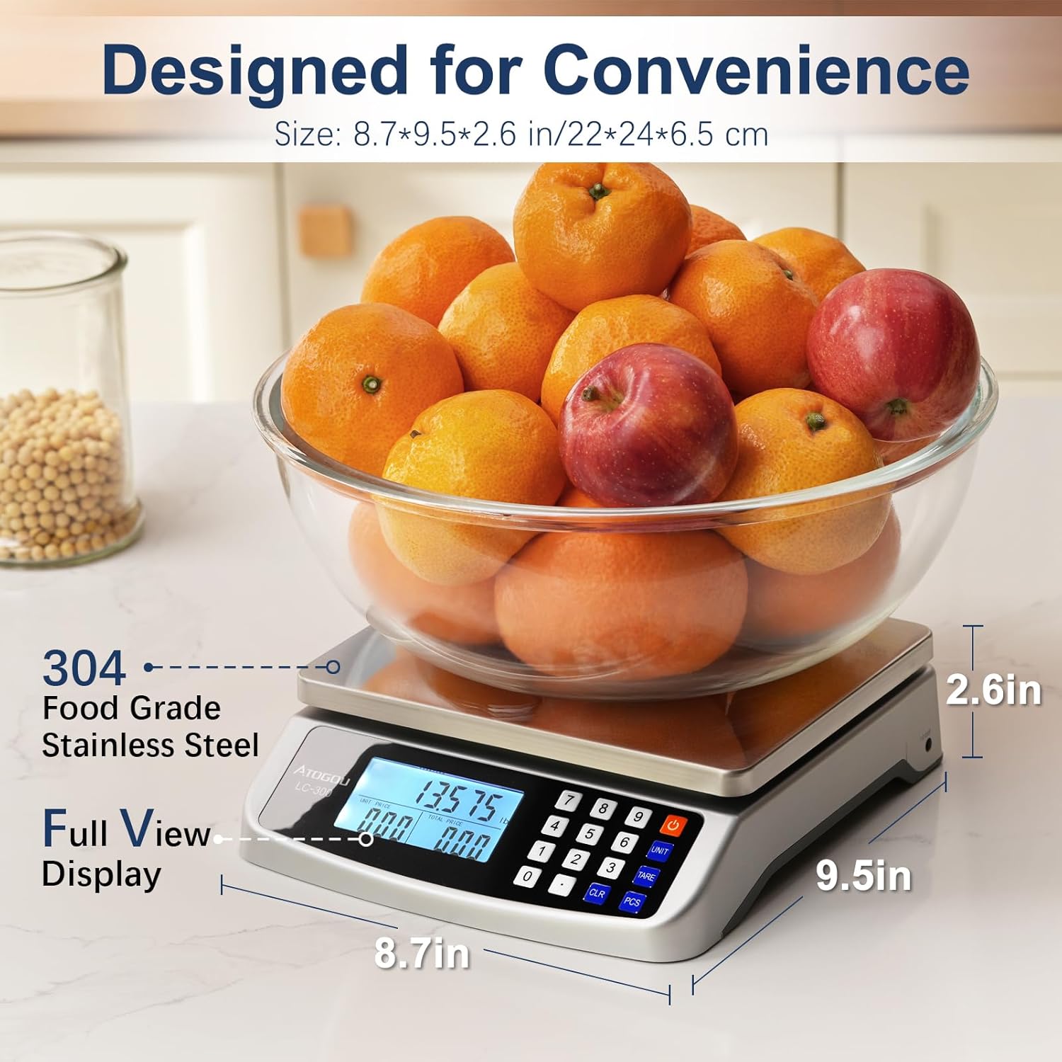 110lb Food Scale, Commercial Kitchen Scale with Price Computing | Plug-in Usable, 0.05oz/1g Increment, 304 Stainless Steel, for Cooking, Vegetables, Farm, Industry, Counting. LC300 Silver