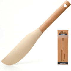10.7" Long Silicone Jar Spatula with Natural Beechwood Handle, Flexible Deep Jar Scraper & Blender Spatula, Removable Soft Contour Head for Sourdough Starter Crocks, Peanut Butter or Jams