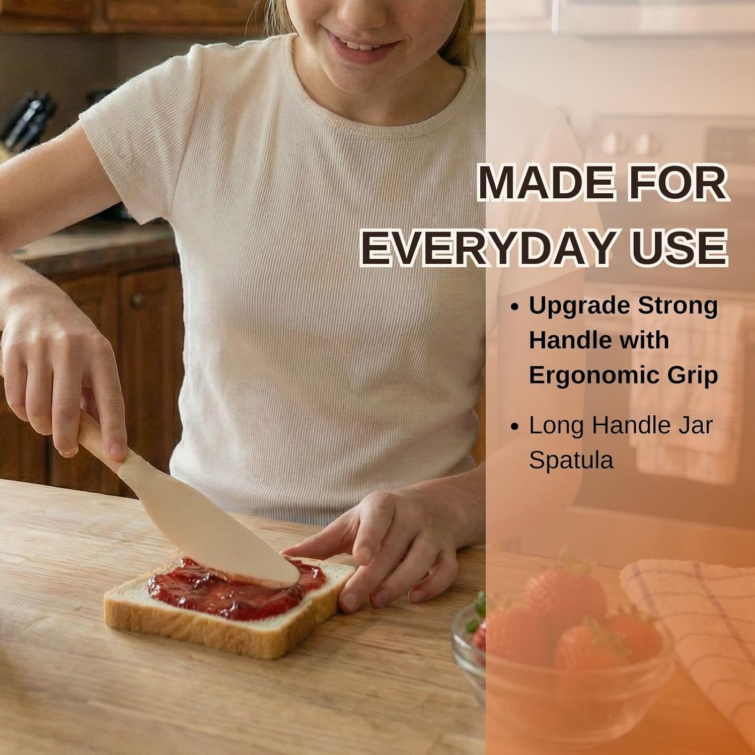 10.7" Long Silicone Jar Spatula with Natural Beechwood Handle, Flexible Deep Jar Scraper & Blender Spatula, Removable Soft Contour Head for Sourdough Starter Crocks, Peanut Butter or Jams